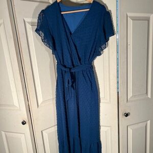 Blue Dress with Embroidered Dots Size XXL